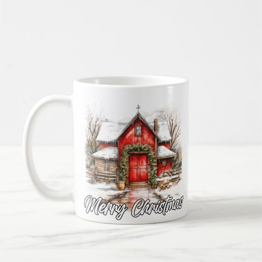 Festive Happy Holidays Country House コーヒーマグカップ (左)