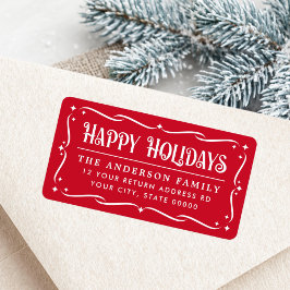 Festive Happy Holidays elegant red return address ラベル
