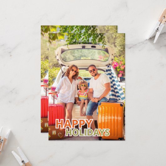 Festive Happy Holidays Greeting Card (正面/裏面インサイチュ)