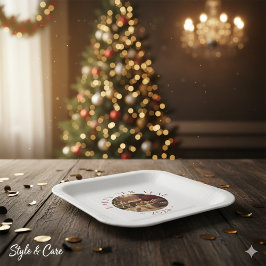 Festive Happy New Year Custom Photo Text Party ペーパープレート