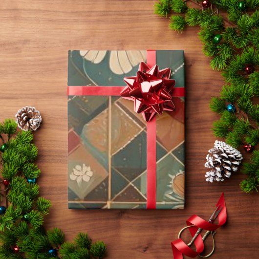 Festive Harmony – Elegant Holiday Geometric Floral ラッピングペーパー (クリスマスギフト)