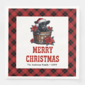 Festive highland cow red black tartan napkins (正面)