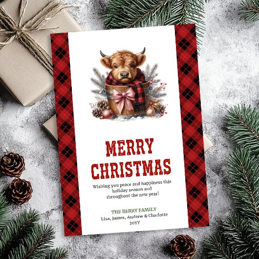 Festive highland cow watercolor greeting card シーズンカード