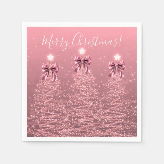 Festive Holiday Blush Pink  Christmas Trees Bows スタンダードカクテルナプキン (正面)
