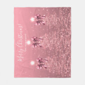 Festive Holiday Blush Pink Christmas Trees Bows フリースブランケット (正面)