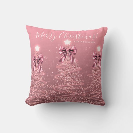Festive Holiday Blush Pink Christmas Trees Name クッション (正面)