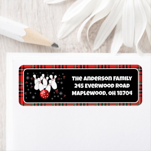 Festive Holiday Bowling Return Address  ラベル (インサイチュ)