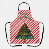 Festive Holiday Candy Cane Merry Christmas Tree エプロン (正面)