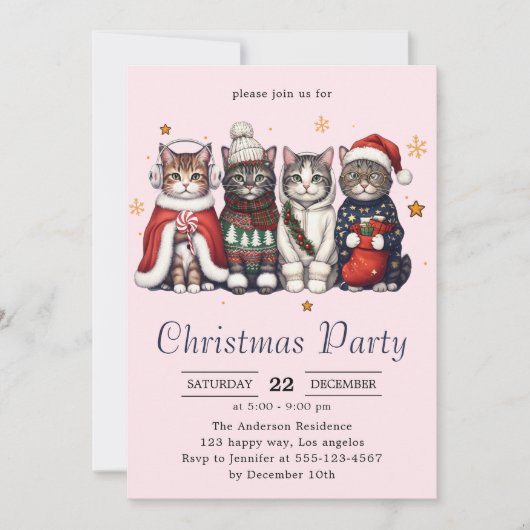  Festive Holiday Cat | Cute Christmas Cats Party   招待状 (正面)