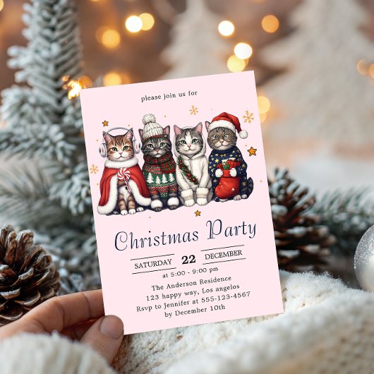  Festive Holiday Cat | Cute Christmas Cats Party   招待状