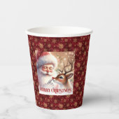 Festive Holiday Cups with Santa Claus and Rudolph  紙コップ (正面)