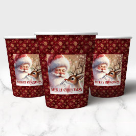 Festive Holiday Cups with Santa Claus and Rudolph 紙コップ
