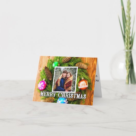 Festive Holiday Custom Photo Merry Christmas シーズンカード (正面)