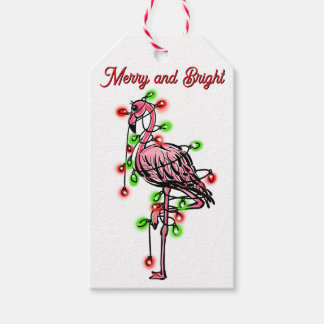Festive holiday Flamingo  red green Xmas lights ギフトタグ