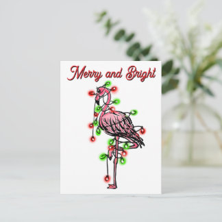 Festive holiday Flamingo  red green Xmas lights ポストカード
