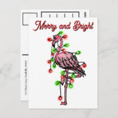 Festive holiday Flamingo  red green Xmas lights ポストカード (正面/裏面)