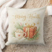 Festive Holiday Gift and Cocoa Throw Pillow クッション (ブランケット)