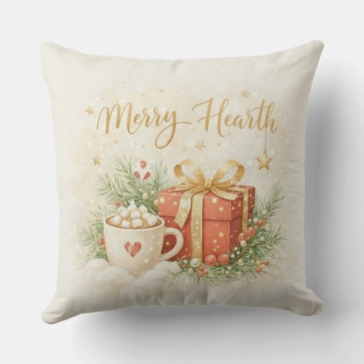 Festive Holiday Gift and Cocoa Throw Pillow クッション (裏面)