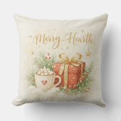 Festive Holiday Gift and Cocoa Throw Pillow クッション (正面)