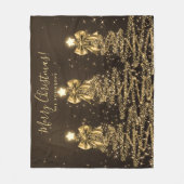 Festive Holiday Gold Christmas Trees w/ Bows フリースブランケット (正面)