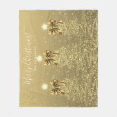 Festive Holiday Gold Christmas Trees w/ Bows フリースブランケット (正面)