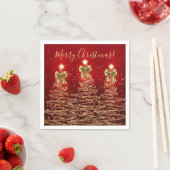 Festive Holiday Gold Red Christmas Trees w/ Bows スタンダードカクテルナプキン (インサイチュ)