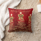 Festive Holiday Gold Red Christmas Trees w/ Name クッション (ブランケット)