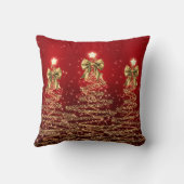 Festive Holiday Gold Red Christmas Trees w/ Name クッション (裏面)