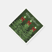 Festive Holiday Green Christmas Trees Red Bows スタンダードカクテルナプキン (角)