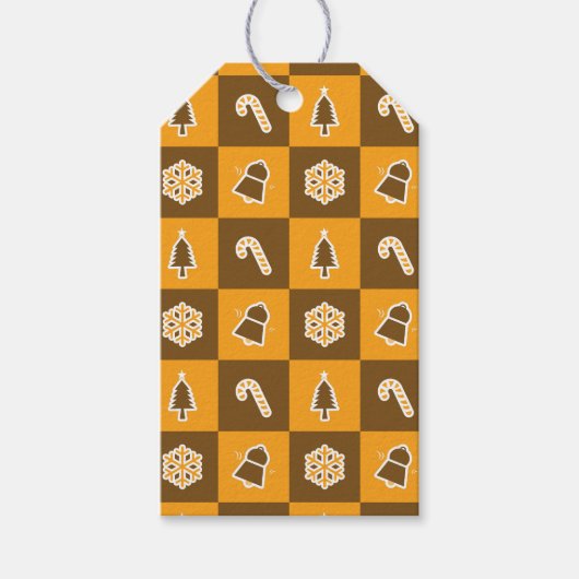 Festive Holiday Grid Pattern ギフトタグ (正面)