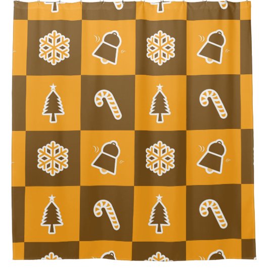 Festive Holiday Grid Pattern シャワーカーテン (正面)