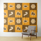 Festive Holiday Grid Pattern タペストリー (インサイチュ(横))