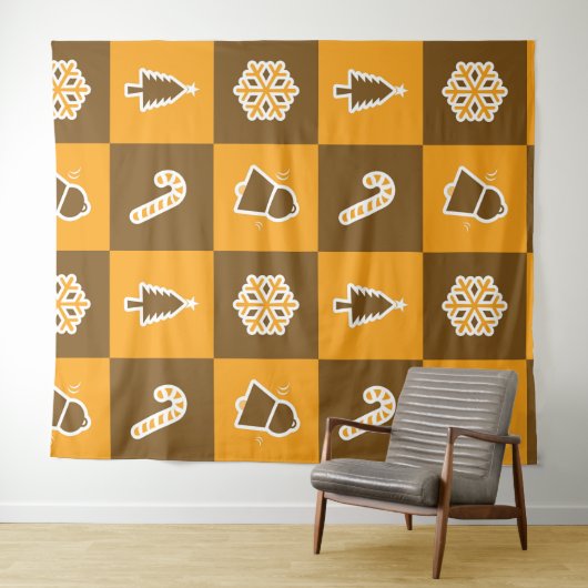 Festive Holiday Grid Pattern タペストリー (インサイチュ(横))