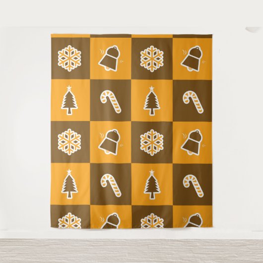 Festive Holiday Grid Pattern タペストリー (正面)