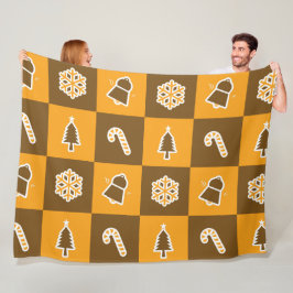 Festive Holiday Grid Pattern フリースブランケット