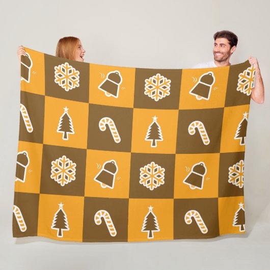 Festive Holiday Grid Pattern フリースブランケット (インサイチュ)