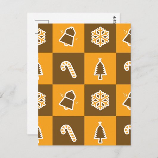 Festive Holiday Grid Pattern ポストカード (正面/裏面)
