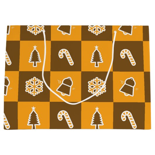 Festive Holiday Grid Pattern ラージペーパーバッグ (正面)