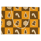 Festive Holiday Grid Pattern ラージペーパーバッグ (裏面)