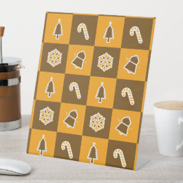 Festive Holiday Grid Pattern 台座サイン