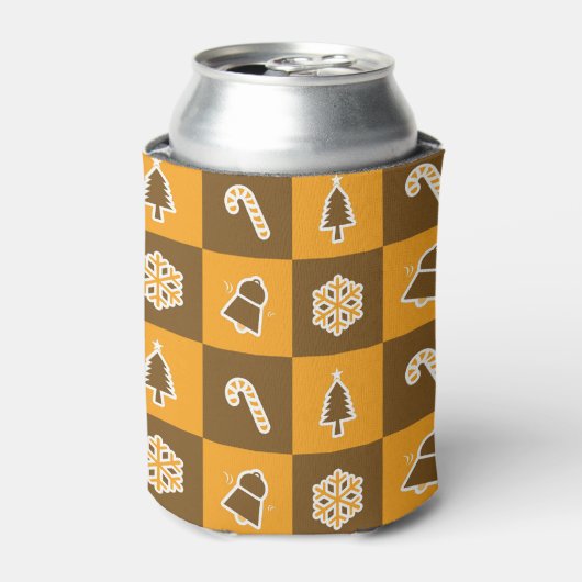 Festive Holiday Grid Pattern 缶クーラー (缶正面)