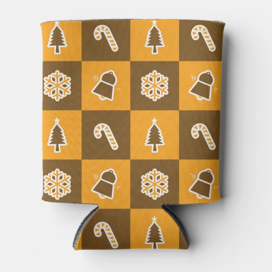 Festive Holiday Grid Pattern 缶クーラー (正面)