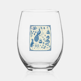 Festive Holiday Mahjong Toile Wine Glass ステムなしワイングラス