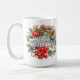 Festive Holiday Merry Christmas Wreath コーヒーマグカップ