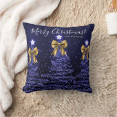 Festive Holiday Navy Christmas Trees Name Gold  クッション (ブランケット)