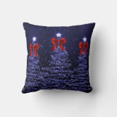 Festive Holiday Navy Christmas Trees Name Red  クッション (裏面)