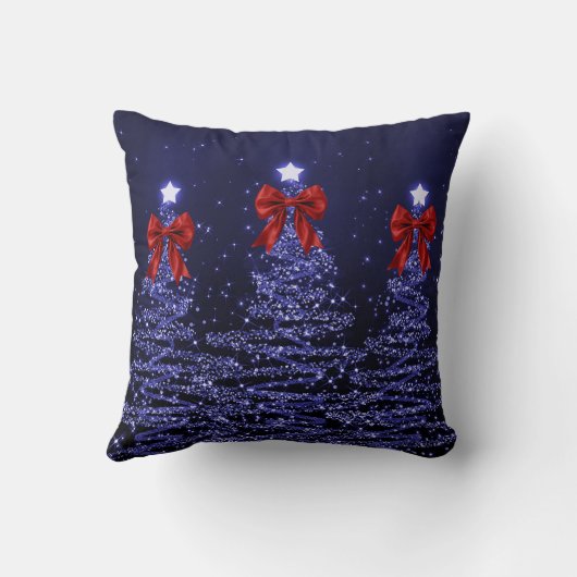 Festive Holiday Navy Christmas Trees Name Red  クッション (裏面)