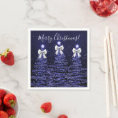 Festive Holiday Navy Christmas Trees Silver Bows スタンダードカクテルナプキン (インサイチュ)