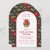 Festive Holiday Poinsettia Cupcake 招待状 (正面/裏面)
