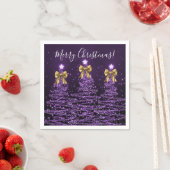 Festive Holiday Purple Christmas Trees Gold Bows スタンダードカクテルナプキン (インサイチュ)